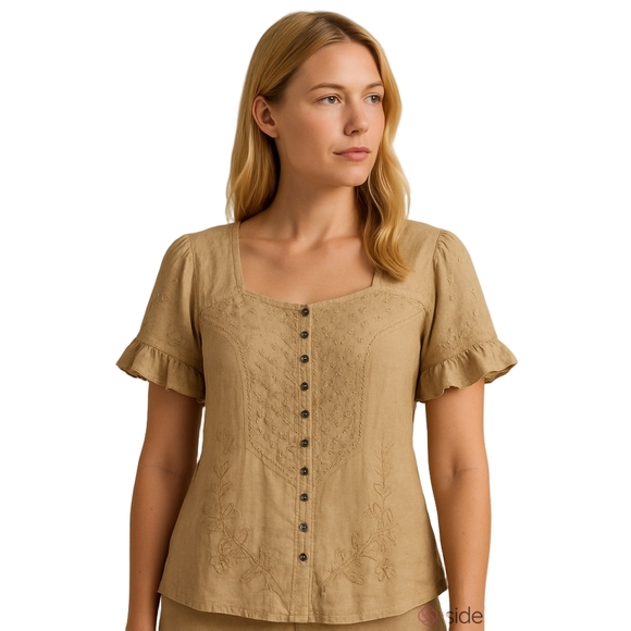 Roaman Tops - Roaman Beige Embroidered Tunic Top Plus Size 22W